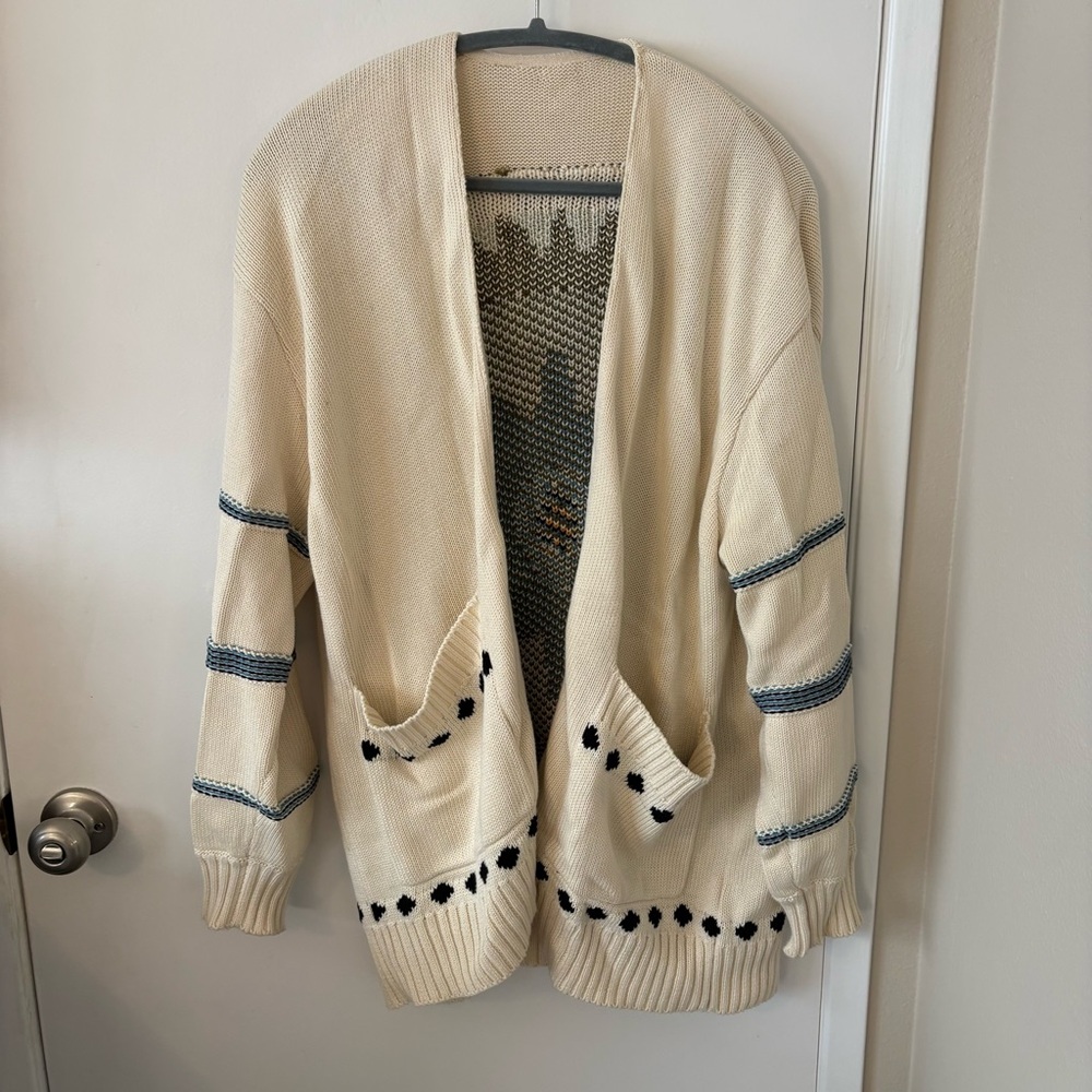 Cleobella Cream Open-Front Cardigan with Navy Trim